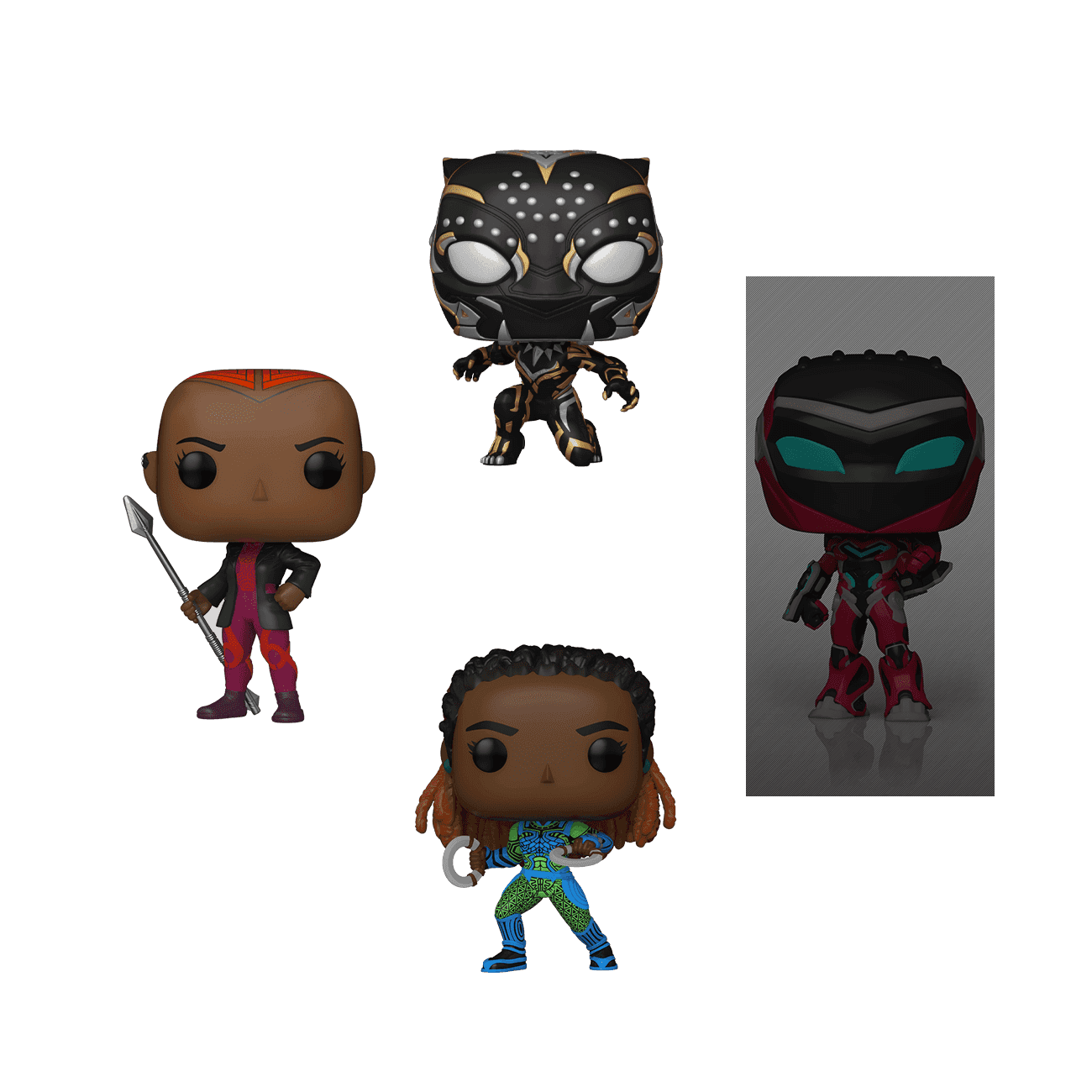 image de Nakia / Black Panther / Ironheart MK2 / Okoye - 4 Pack (Glows in the Dark)